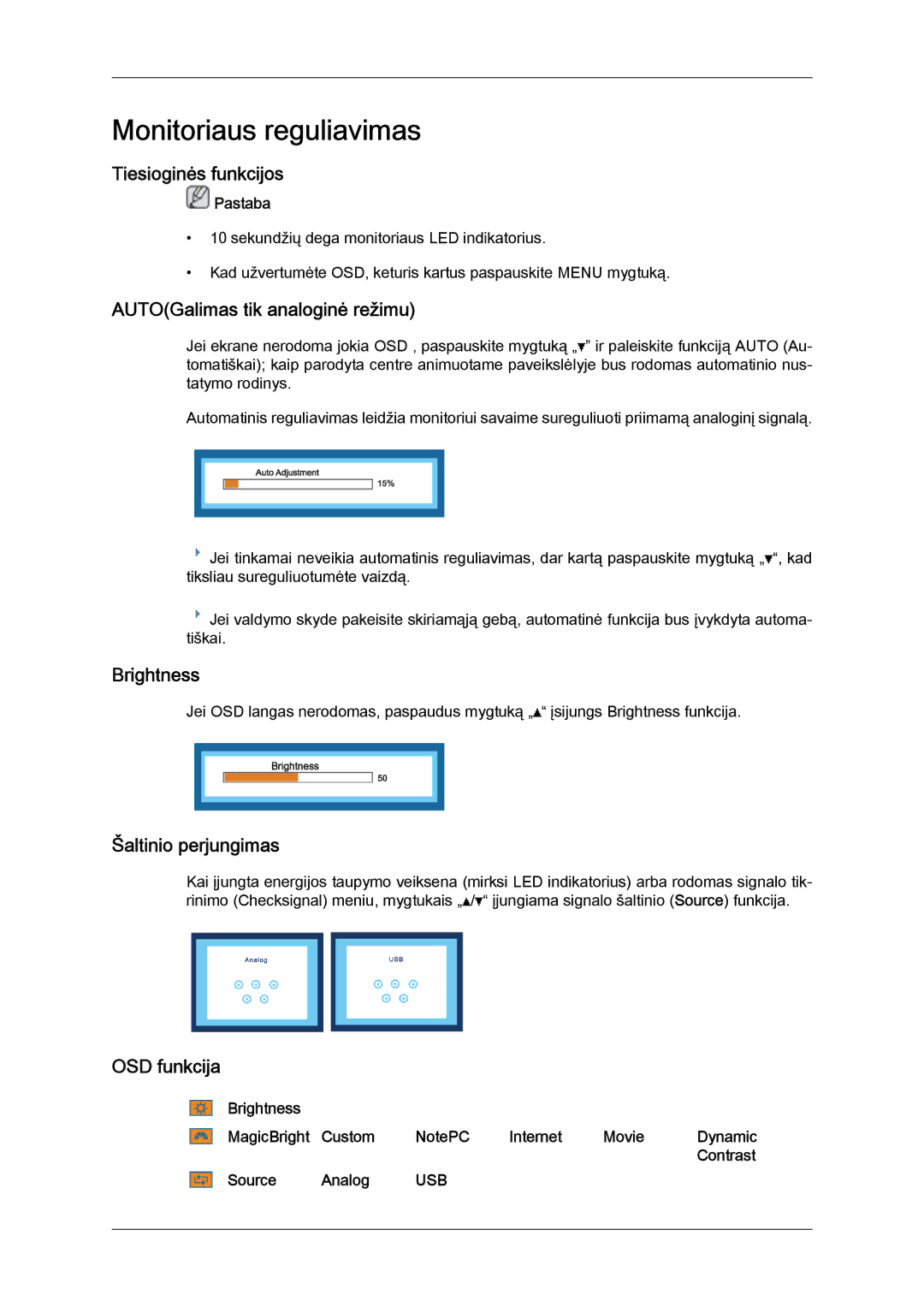 Samsung LS22LFUGFY/EN, LS22LFUGF/EN manual Monitoriaus reguliavimas 