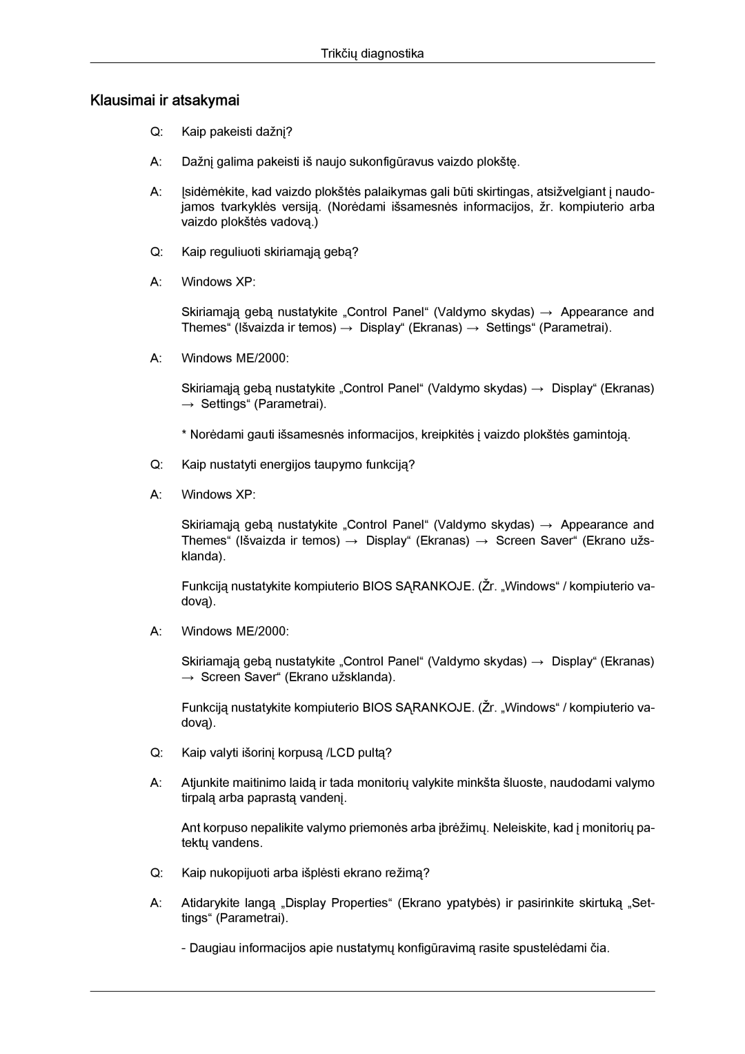 Samsung LS22LFUGFY/EN, LS22LFUGF/EN manual Klausimai ir atsakymai 