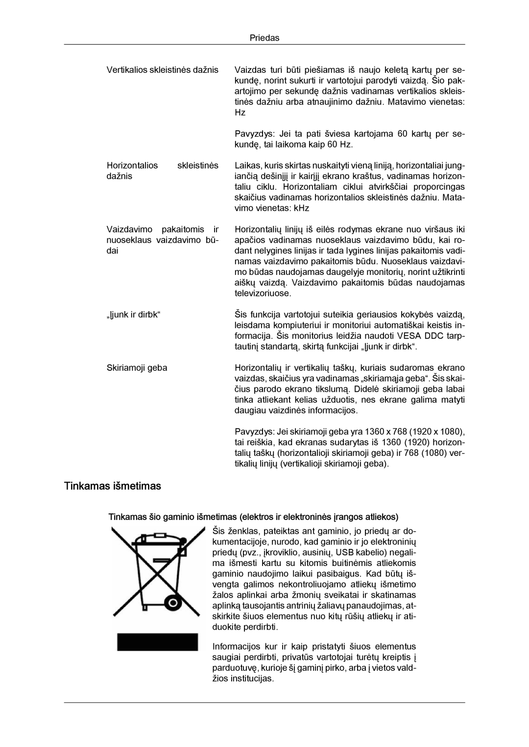 Samsung LS22LFUGF/EN, LS22LFUGFY/EN manual Tinkamas išmetimas 