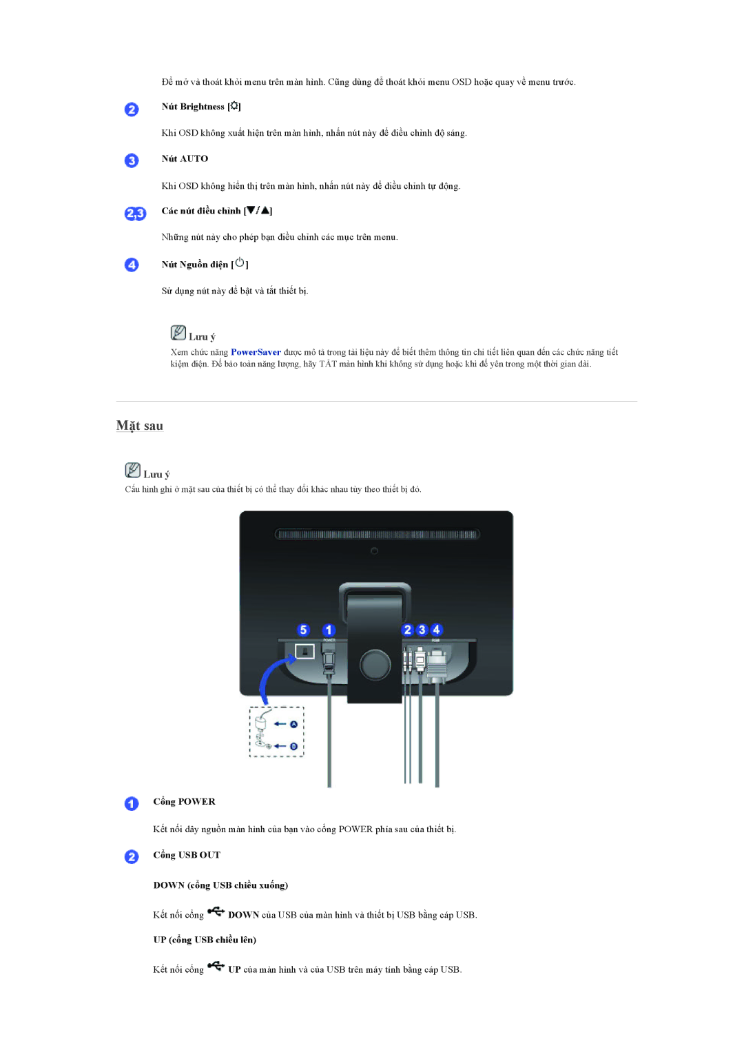 Samsung LS22LFUGFZ/XT, LS19LFUGFZMXV manual Cổng USB OUT Down cổng USB chiều xuống 