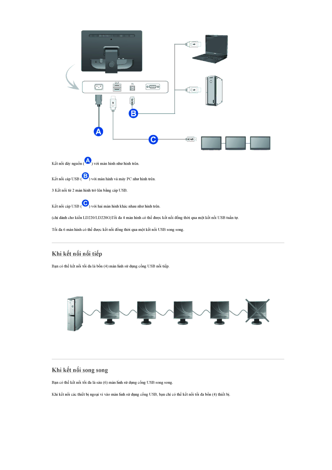 Samsung LS19LFUGFZMXV, LS22LFUGFZ/XT manual Khi kết nối nối tiếp, Khi kết nối song song 