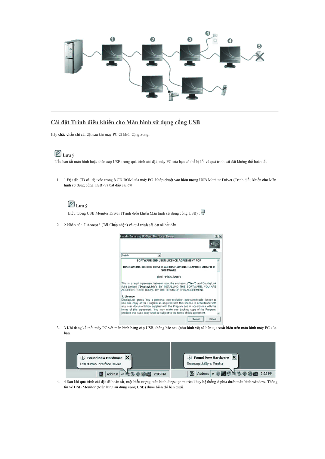 Samsung LS22LFUGFZ/XT, LS19LFUGFZMXV manual Cài đặt Trình điều khiển cho Màn hình sử dụng cổng USB 