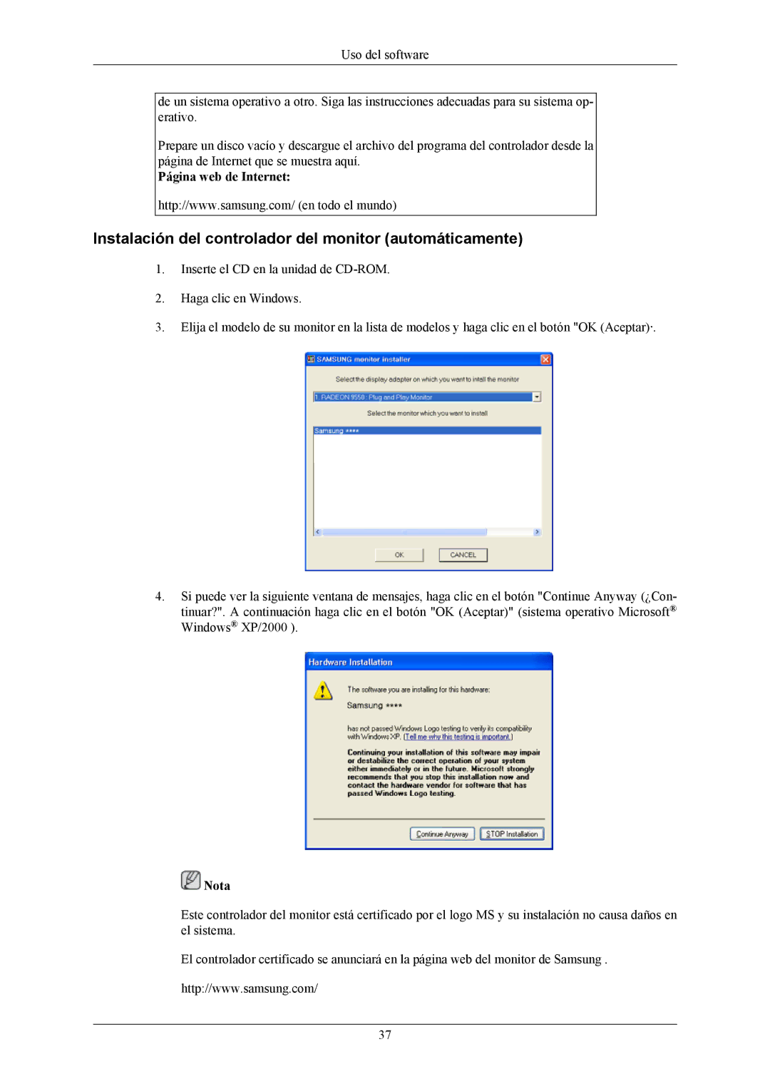 Samsung LS22LIUJFV/EN, LS22LIUJFV/EDC manual Instalación del controlador del monitor automáticamente 