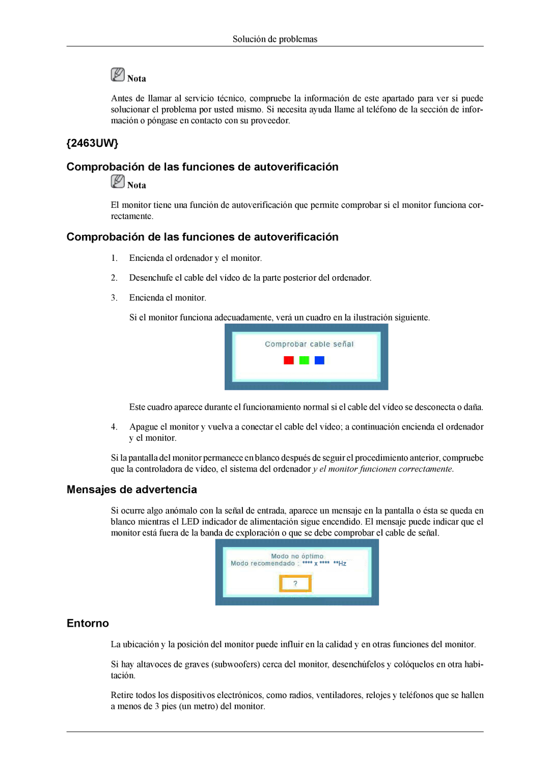 Samsung LS22LIUJFV/EN, LS22LIUJFV/EDC manual 2463UW Comprobación de las funciones de autoverificación 