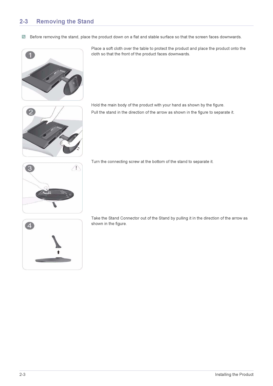 Samsung LS22LRKKUV/EN, LS22LRKKUV/CH manual Removing the Stand 