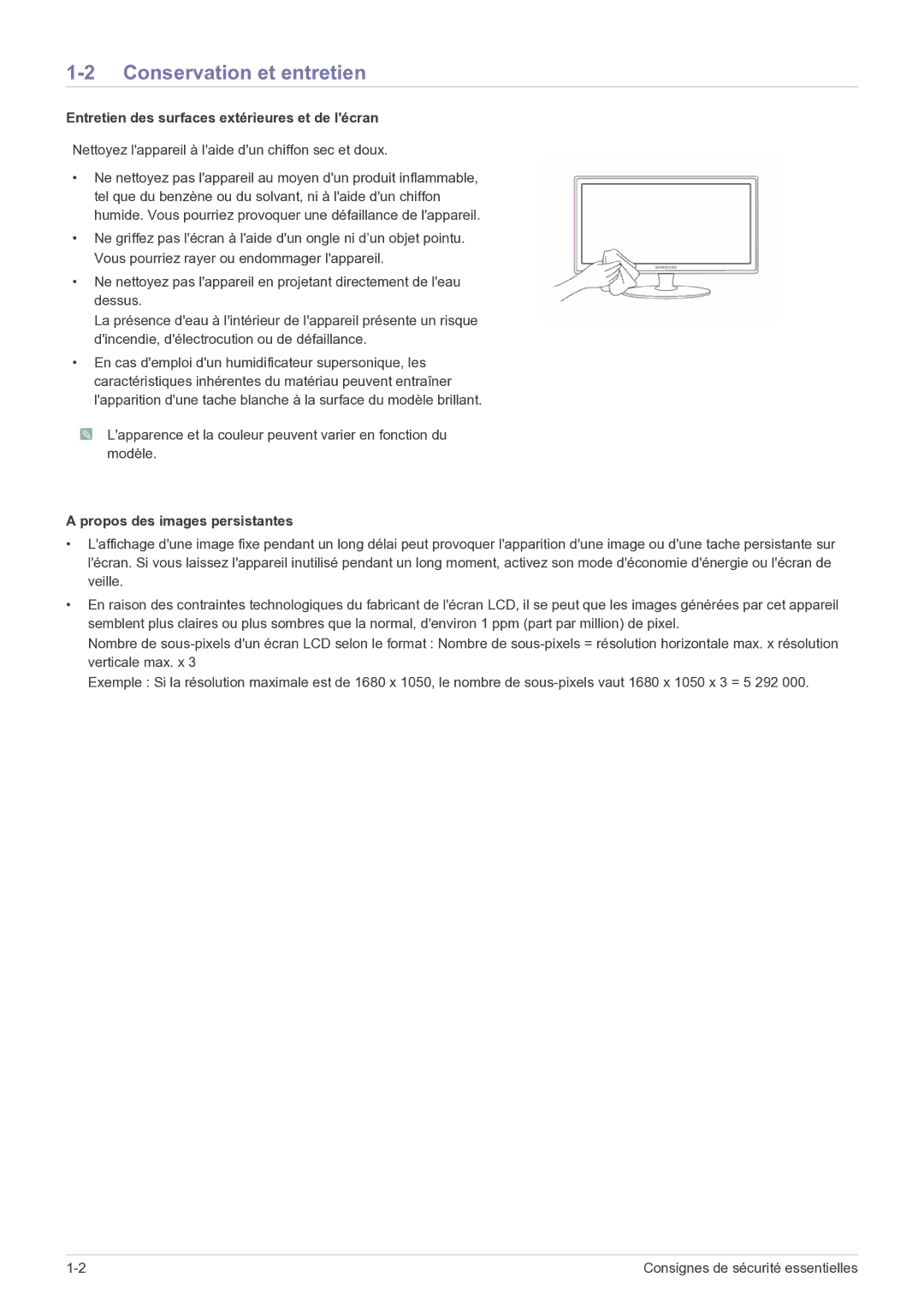 Samsung LS22LRKKUV/EN manual Conservation et entretien, Entretien des surfaces extérieures et de lécran 