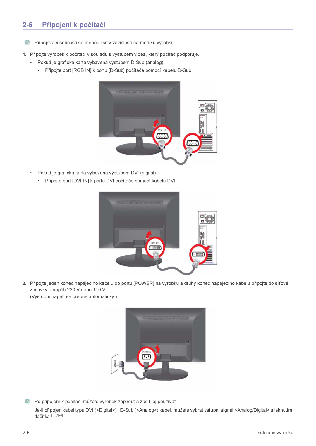 Samsung LS22LRKKUV/EN manual Připojení k počítači 