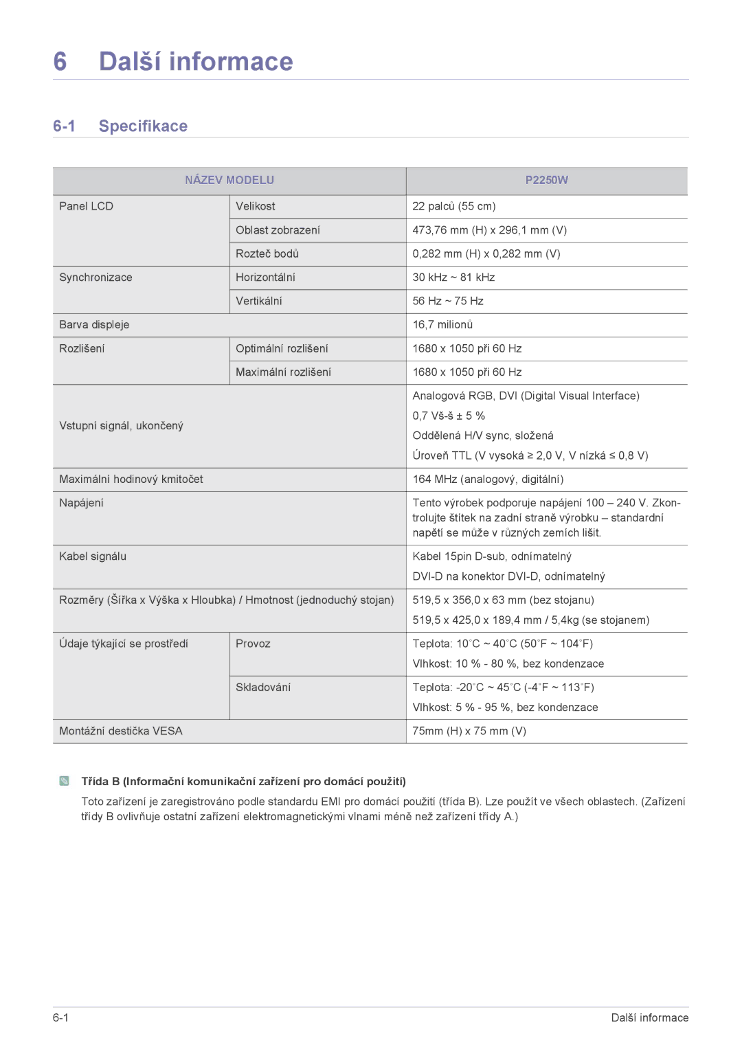 Samsung LS22LRKKUV/EN manual Další informace, Specifikace, Název Modelu 