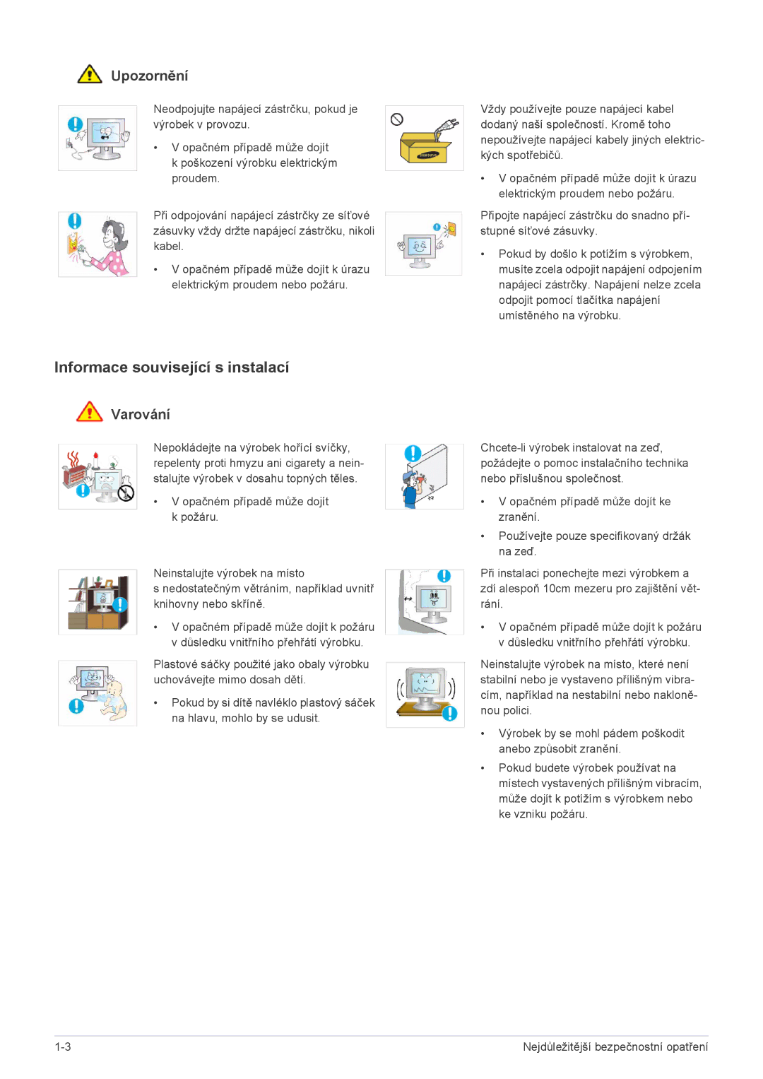 Samsung LS22LRKKUV/EN manual Informace související s instalací, Upozornění 