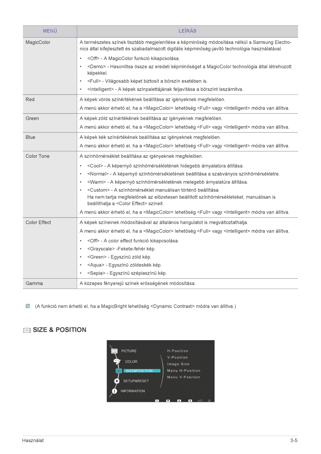 Samsung LS22LRKKUV/EN manual Size & Position 