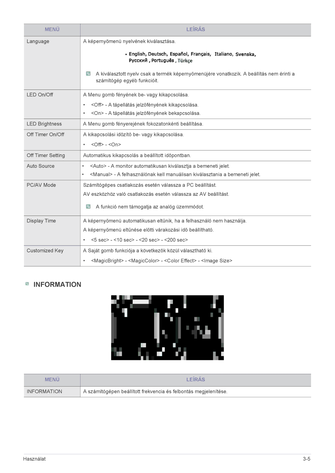 Samsung LS22LRKKUV/EN manual Information, Language Képernyőmenü nyelvének kiválasztása 