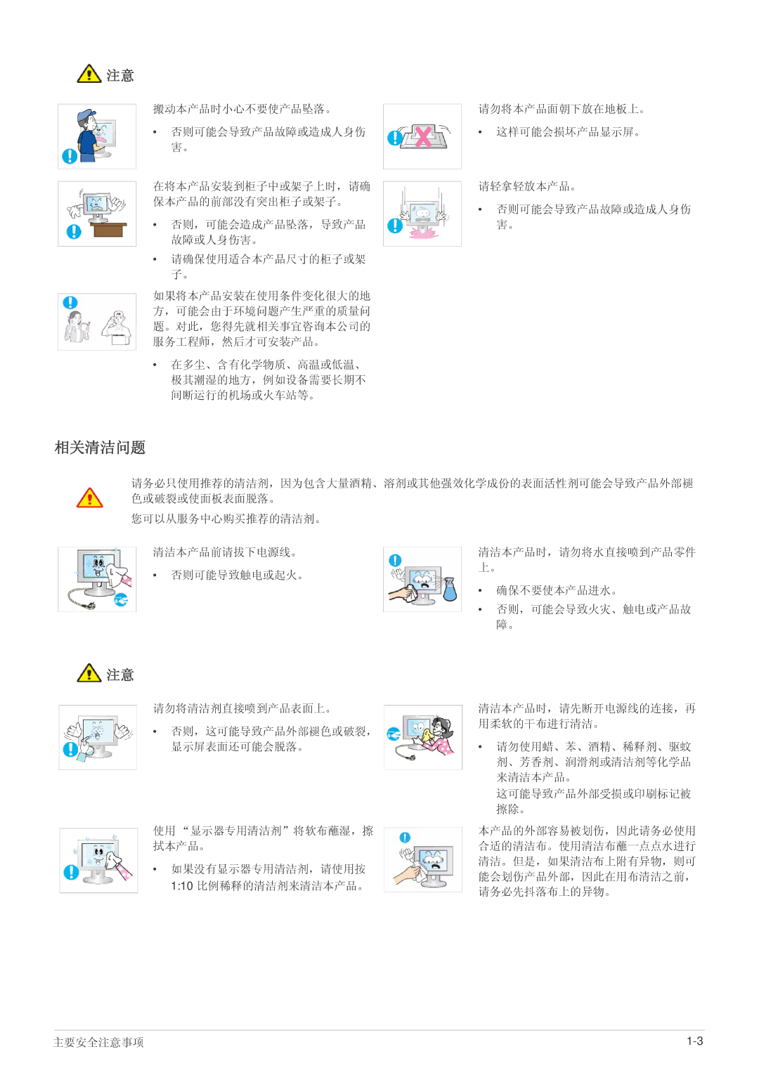 Samsung LS22LRKKUV/EN manual 相关清洁问题 