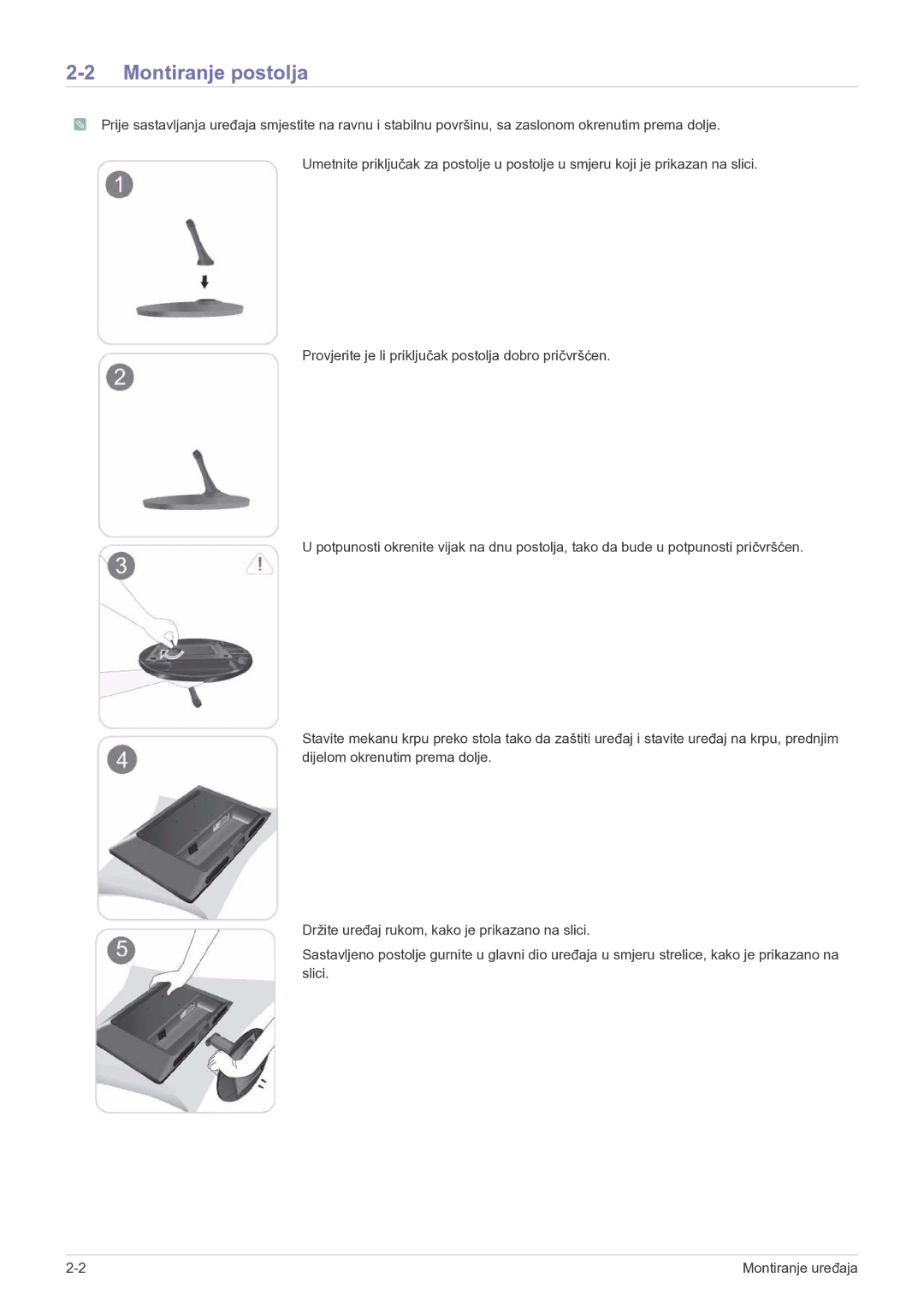 Samsung LS22LRKKUV/EN manual Montiranje postolja 