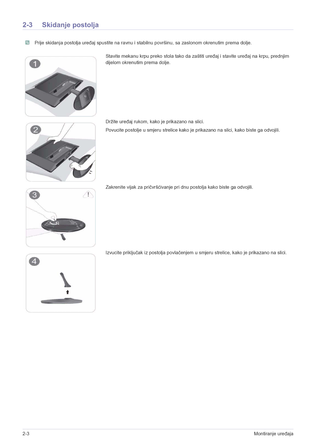 Samsung LS22LRKKUV/EN manual Skidanje postolja 