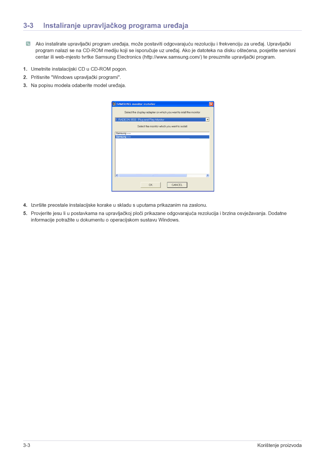 Samsung LS22LRKKUV/EN manual Instaliranje upravljačkog programa uređaja 