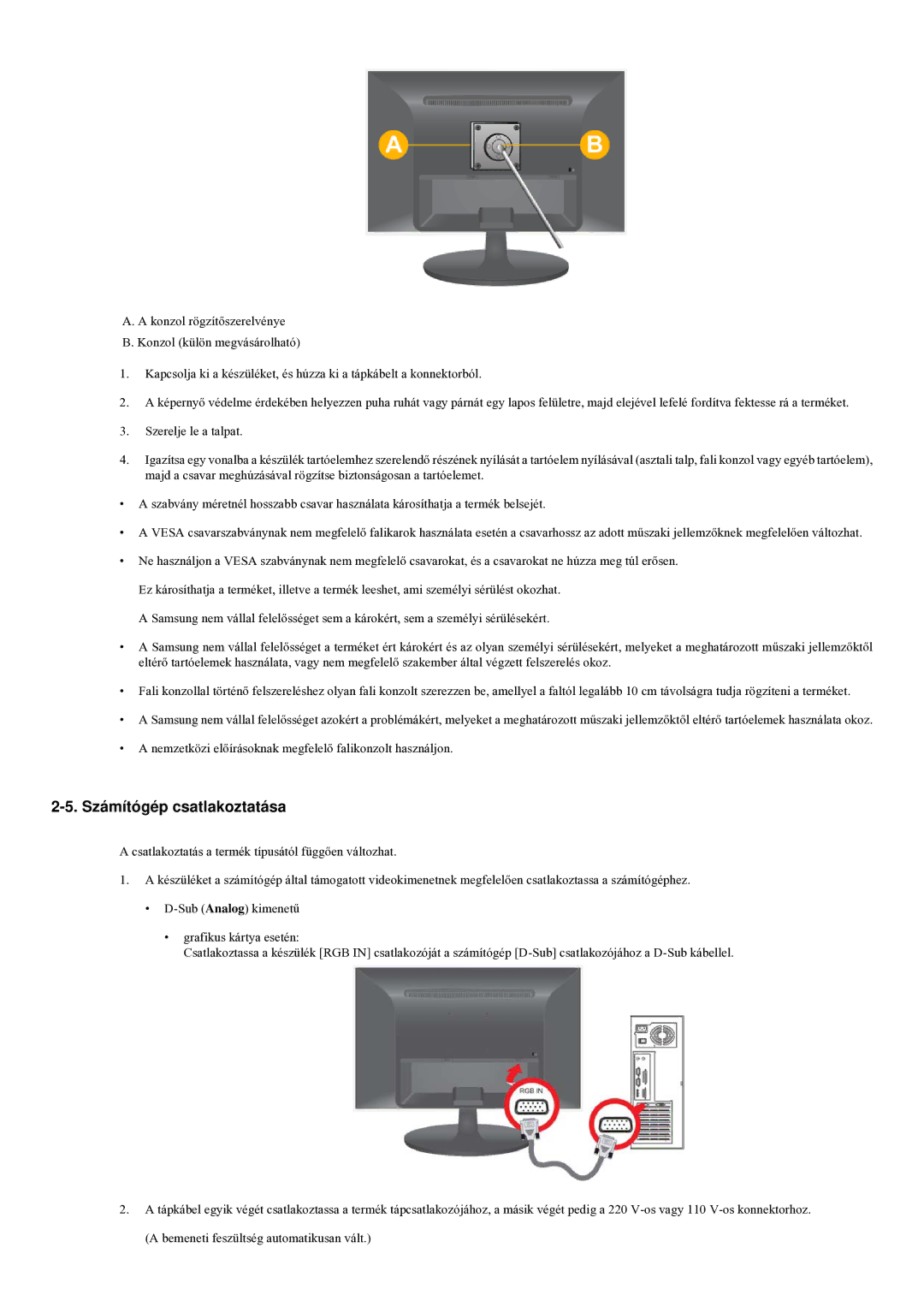 Samsung LS23LRYKU/EN, LS22LRYKU/EN manual Számítógép csatlakoztatása 