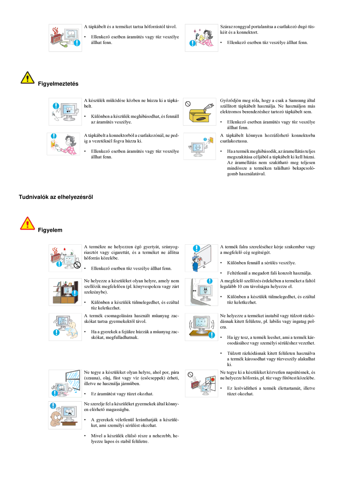 Samsung LS22LRYKU/EN, LS23LRYKU/EN manual Figyelmeztetés, Tudnivalók az elhelyezésről Figyelem 