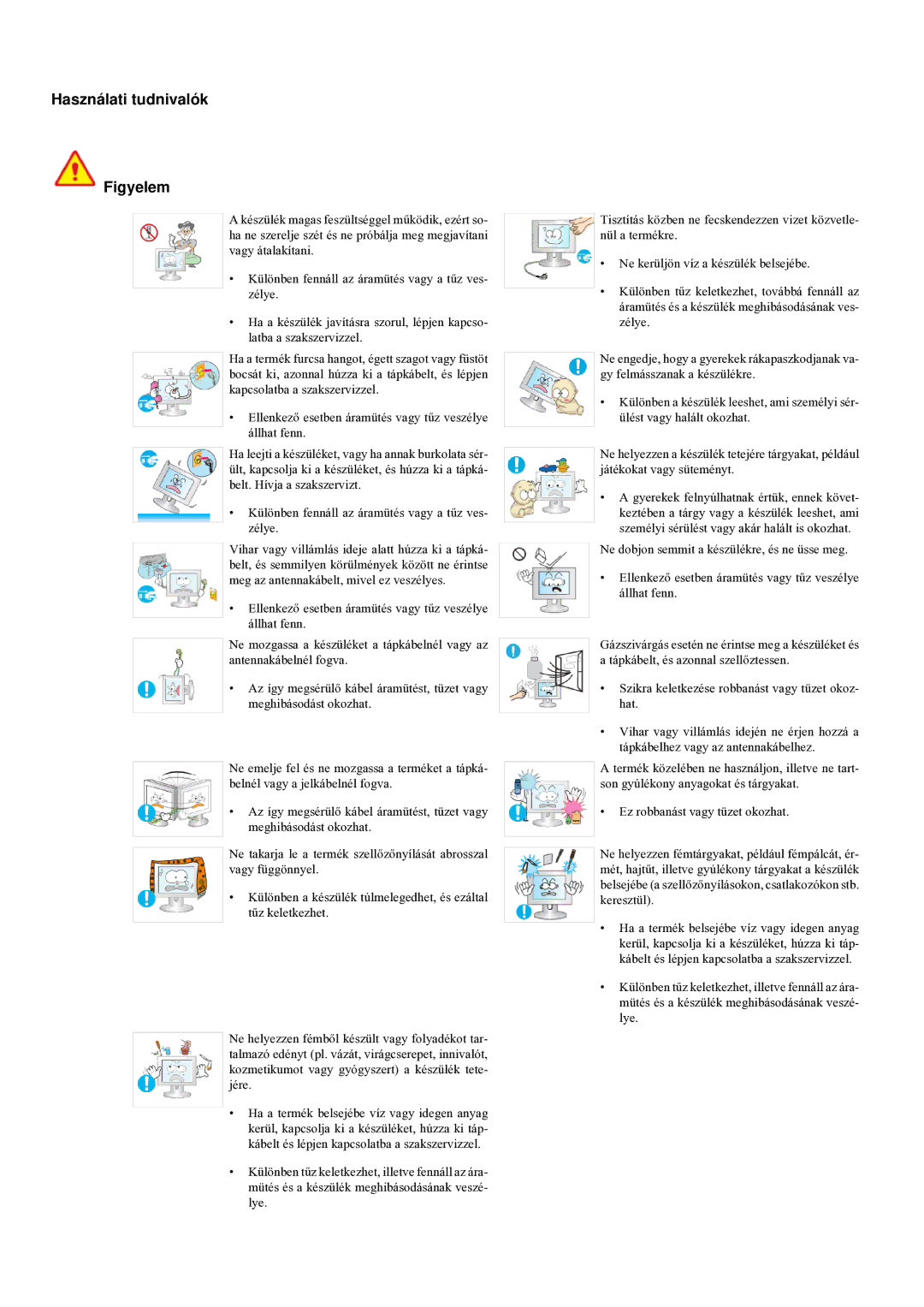 Samsung LS22LRYKU/EN, LS23LRYKU/EN manual Használati tudnivalók Figyelem 