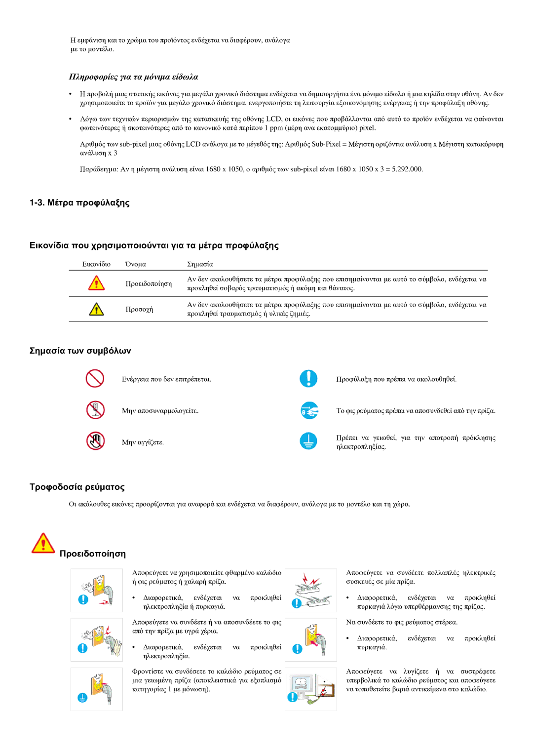 Samsung LS22LRYKU/EN manual Σημασία των συμβόλων, Τροφοδοσία ρεύματος, Προειδοποίηση 