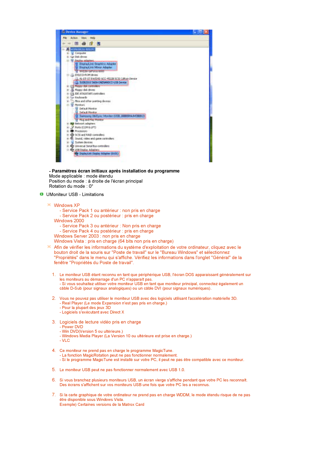 Samsung LS22MEPSF/EDC manual Logiciels de lecture vidéo pris en charge 