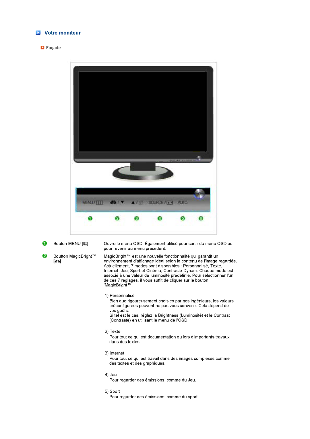 Samsung LS22MEPSF/EDC manual Votre moniteur, Façade 