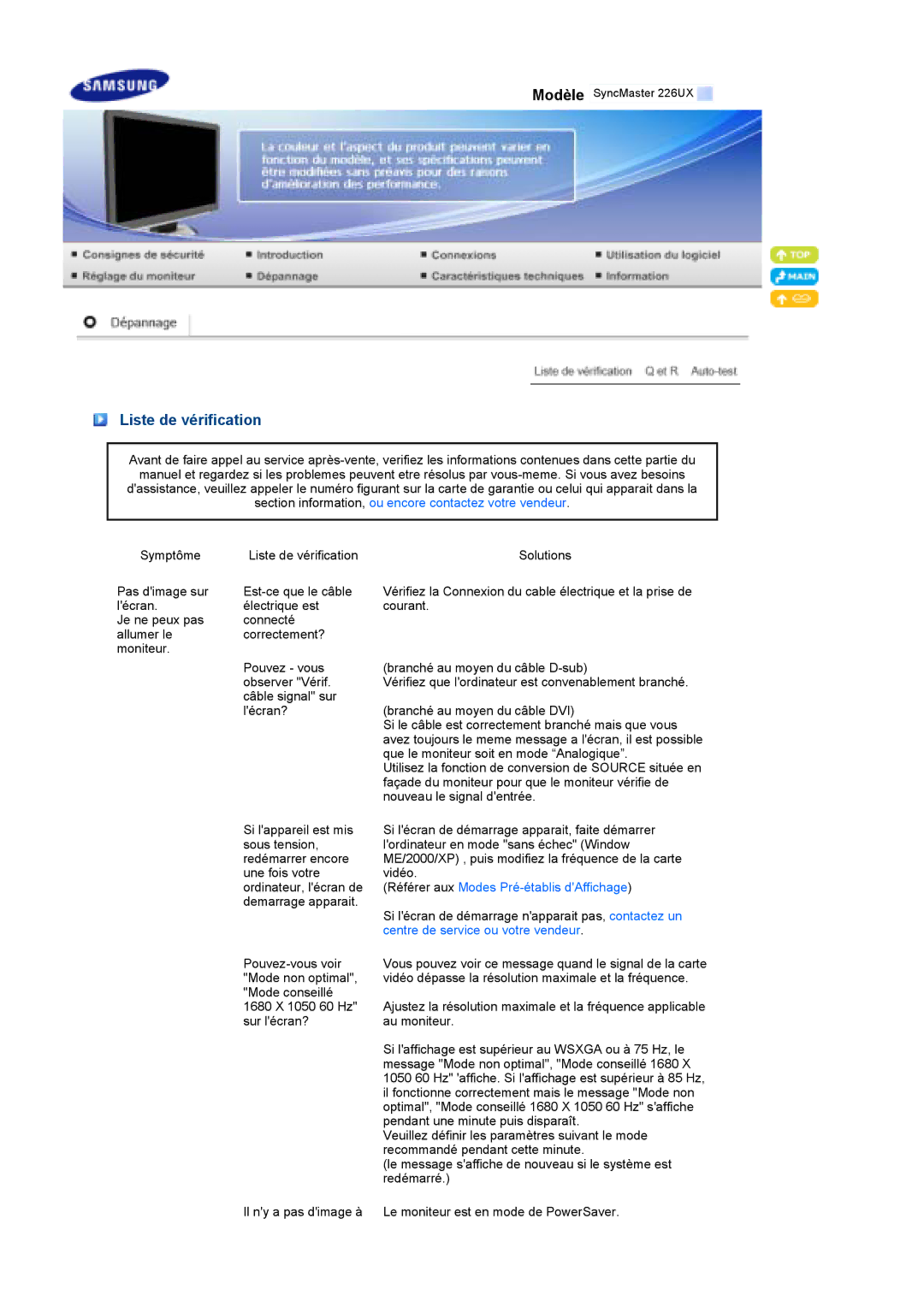 Samsung LS22MEPSF/EDC manual Liste de vérification, Centre de service ou votre vendeur 