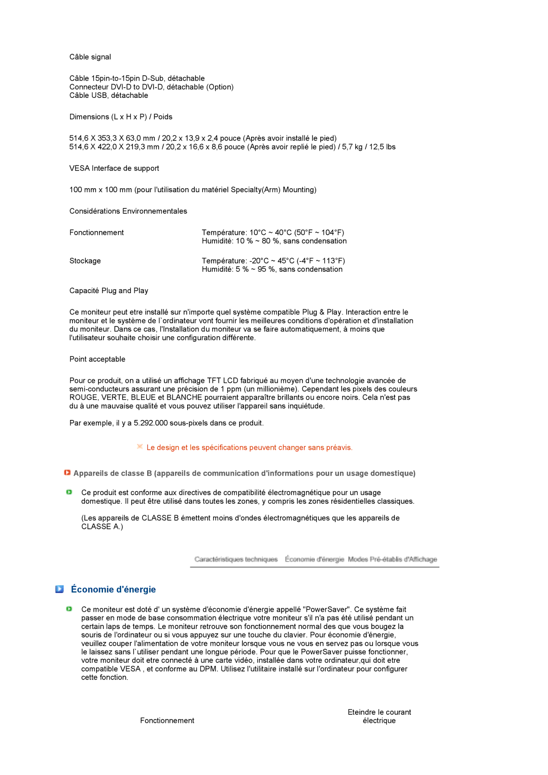 Samsung LS22MEPSF/EDC manual Économie dénergie 