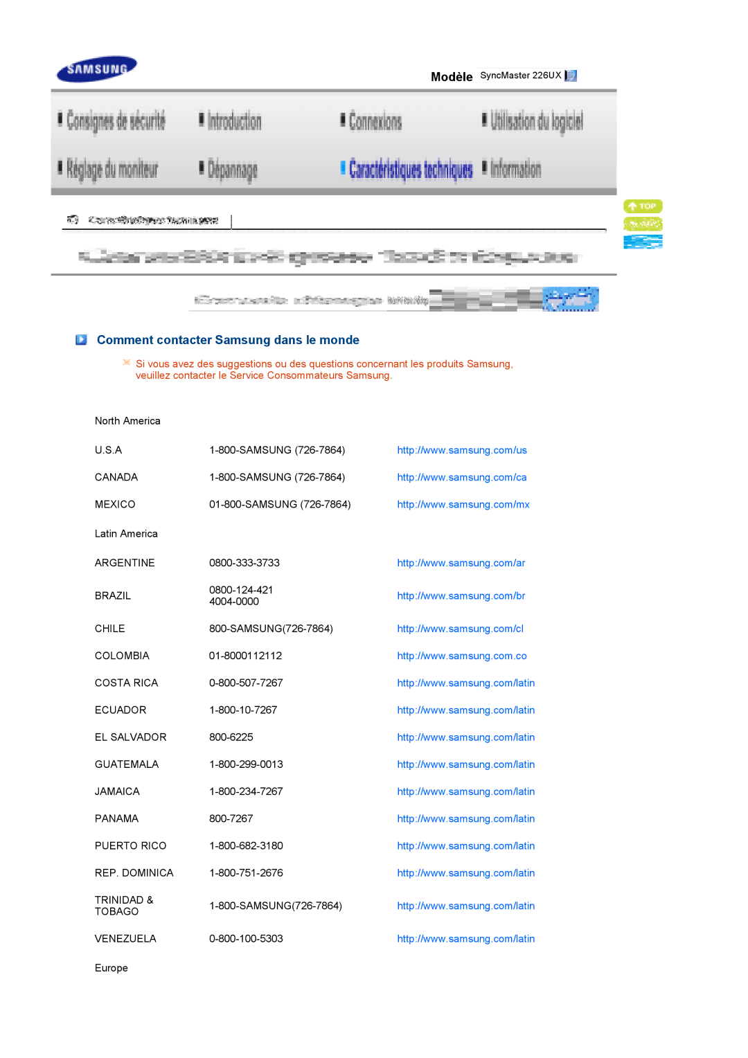 Samsung LS22MEPSF/EDC manual Comment contacter Samsung dans le monde 