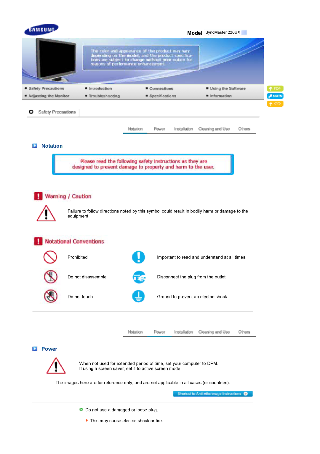 Samsung LS22MEPSF/EDC manual Notation, Power 