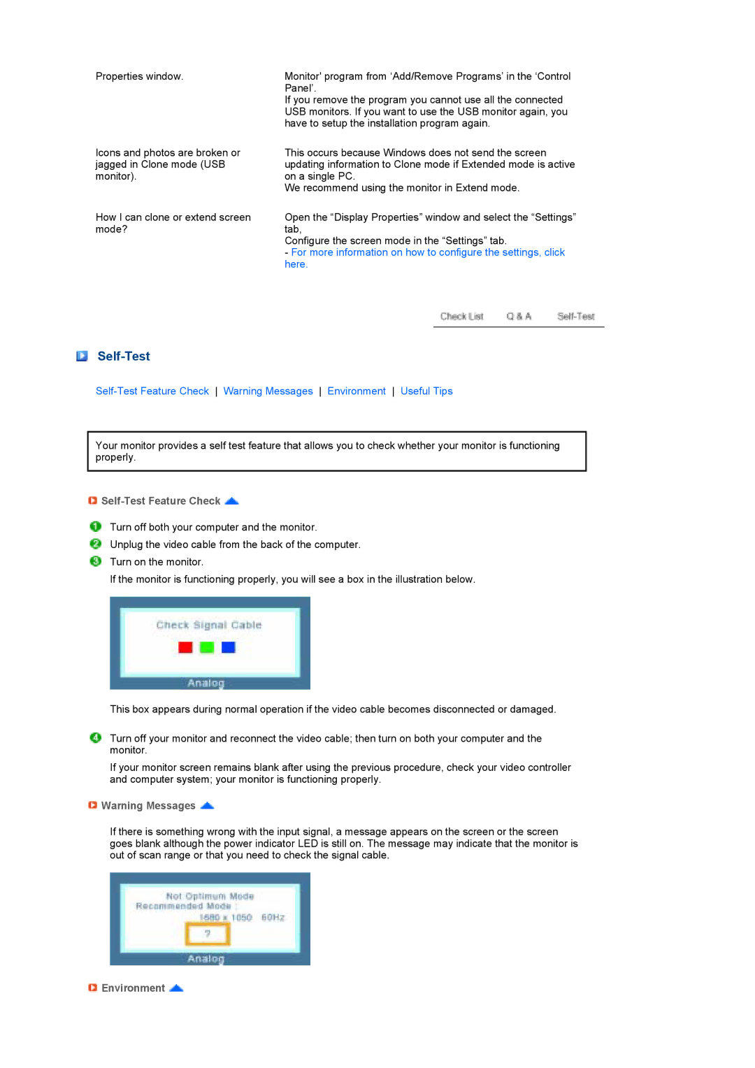 Samsung LS22MEPSF/EDC manual Self-Test Feature Check, Environment 