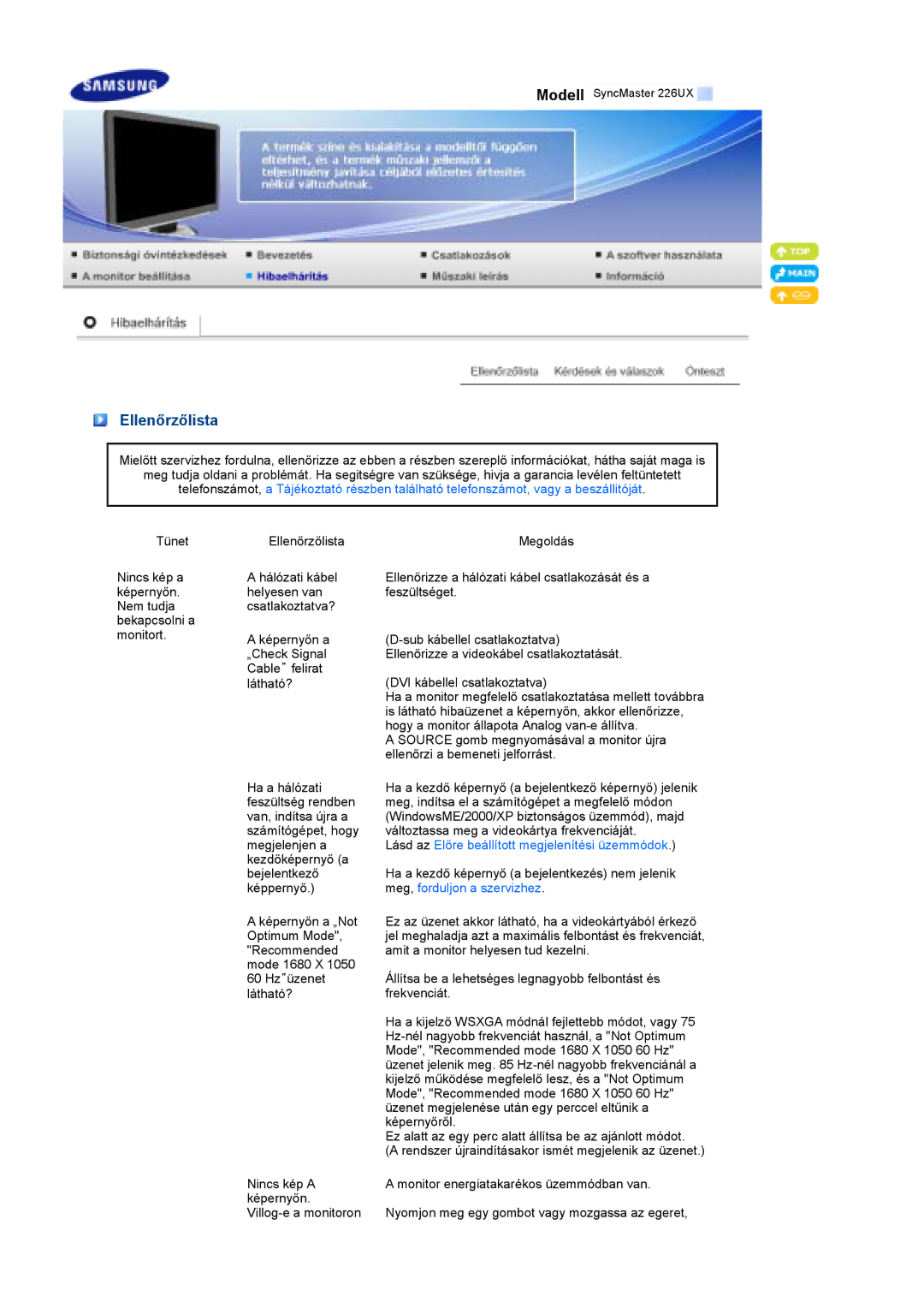 Samsung LS22MEPSF/EDC manual Ellenőrzőlista, Lásd az Előre beállított megjelenítési üzemmódok, Meg, forduljon a szervizhez 