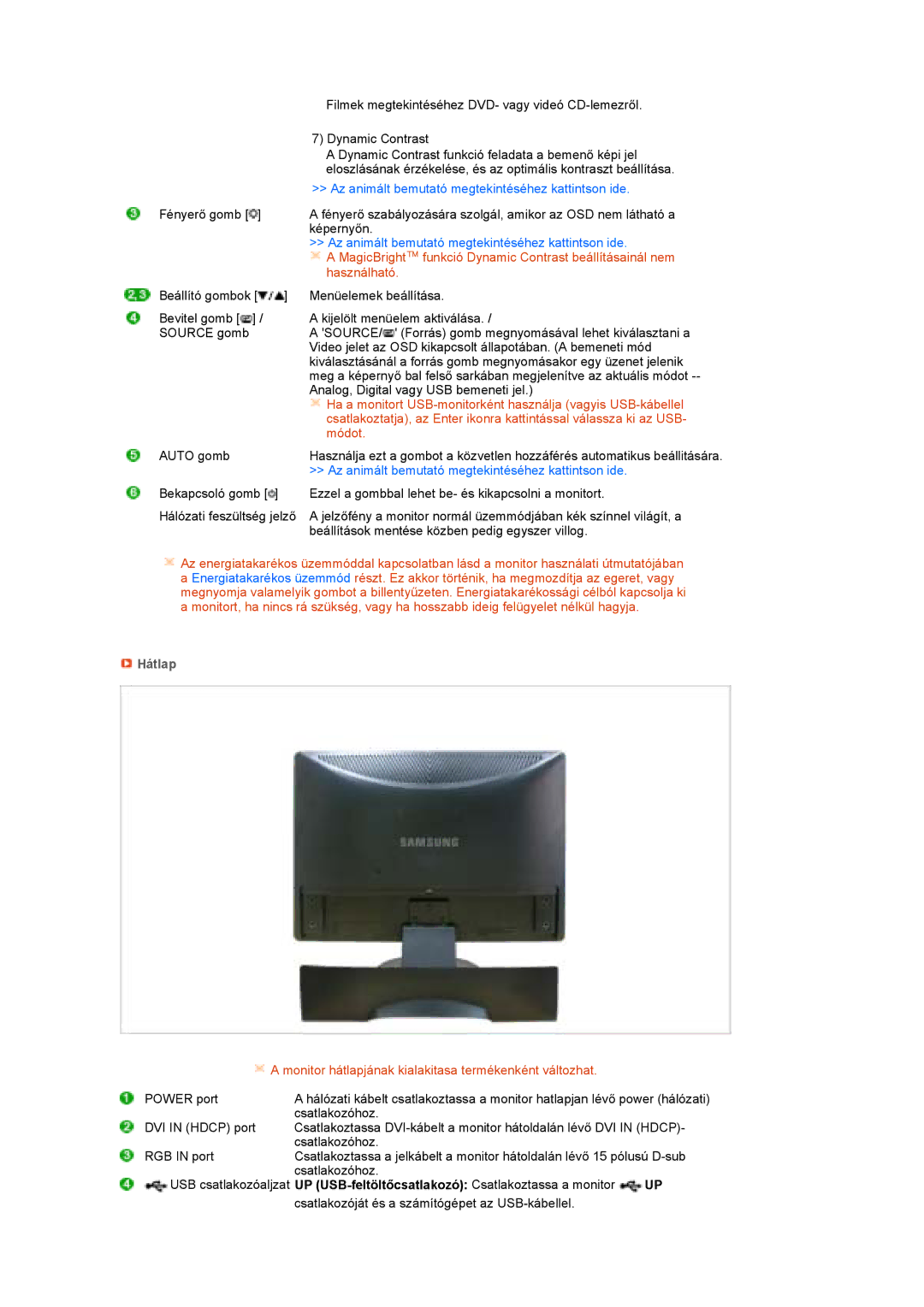 Samsung LS22MEPSF/EDC manual Az animált bemutató megtekintéséhez kattintson ide, Hátlap 