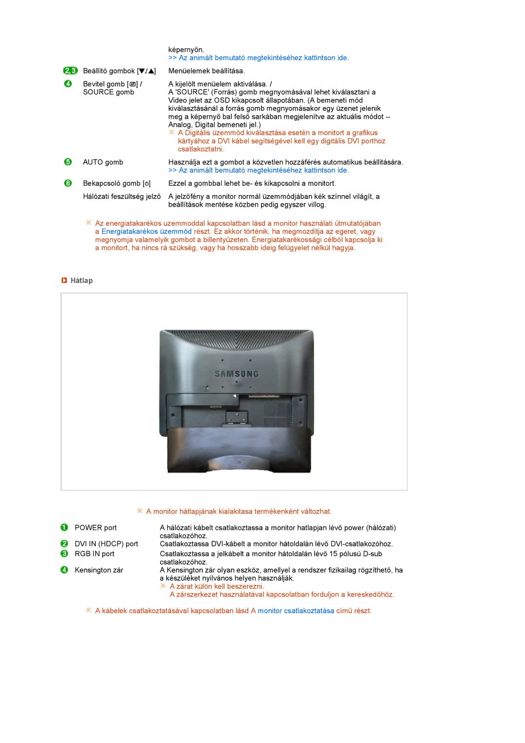 Samsung LS22MEVSFV/EDC, LS22MEVSFV/TRU manual Csatlakoztatni, Hátlap 