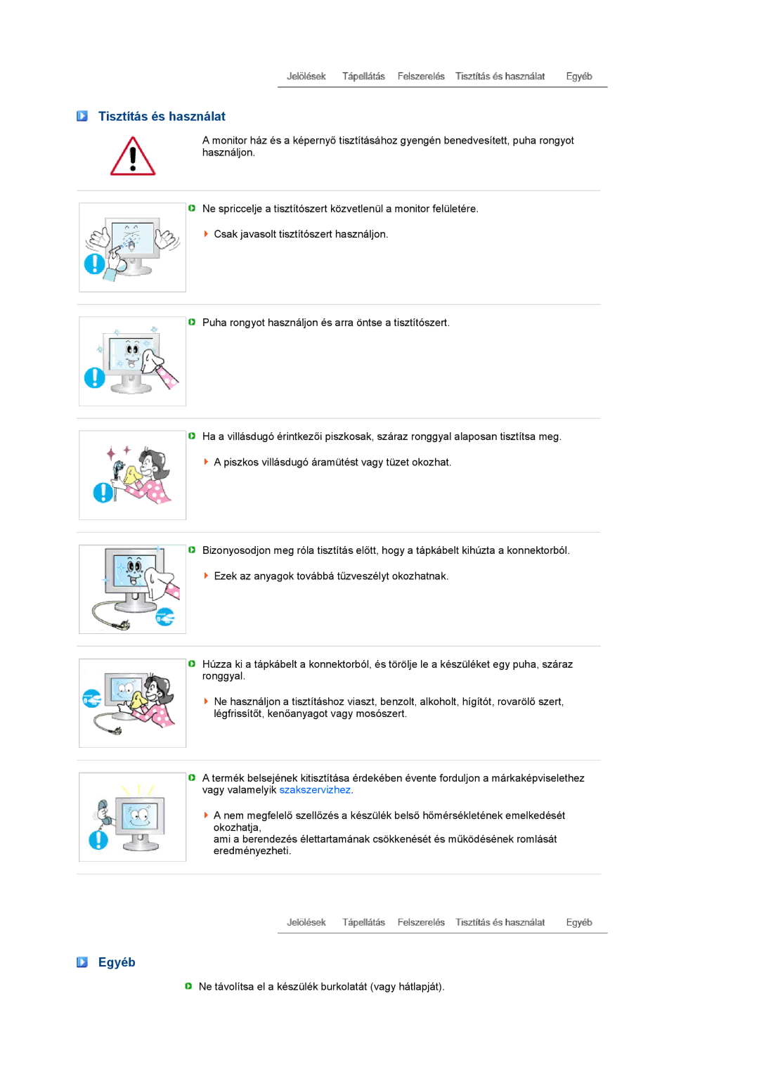 Samsung LS22MEVSFV/EDC, LS22MEVSFV/TRU manual Tisztítás és használat, Egyéb 