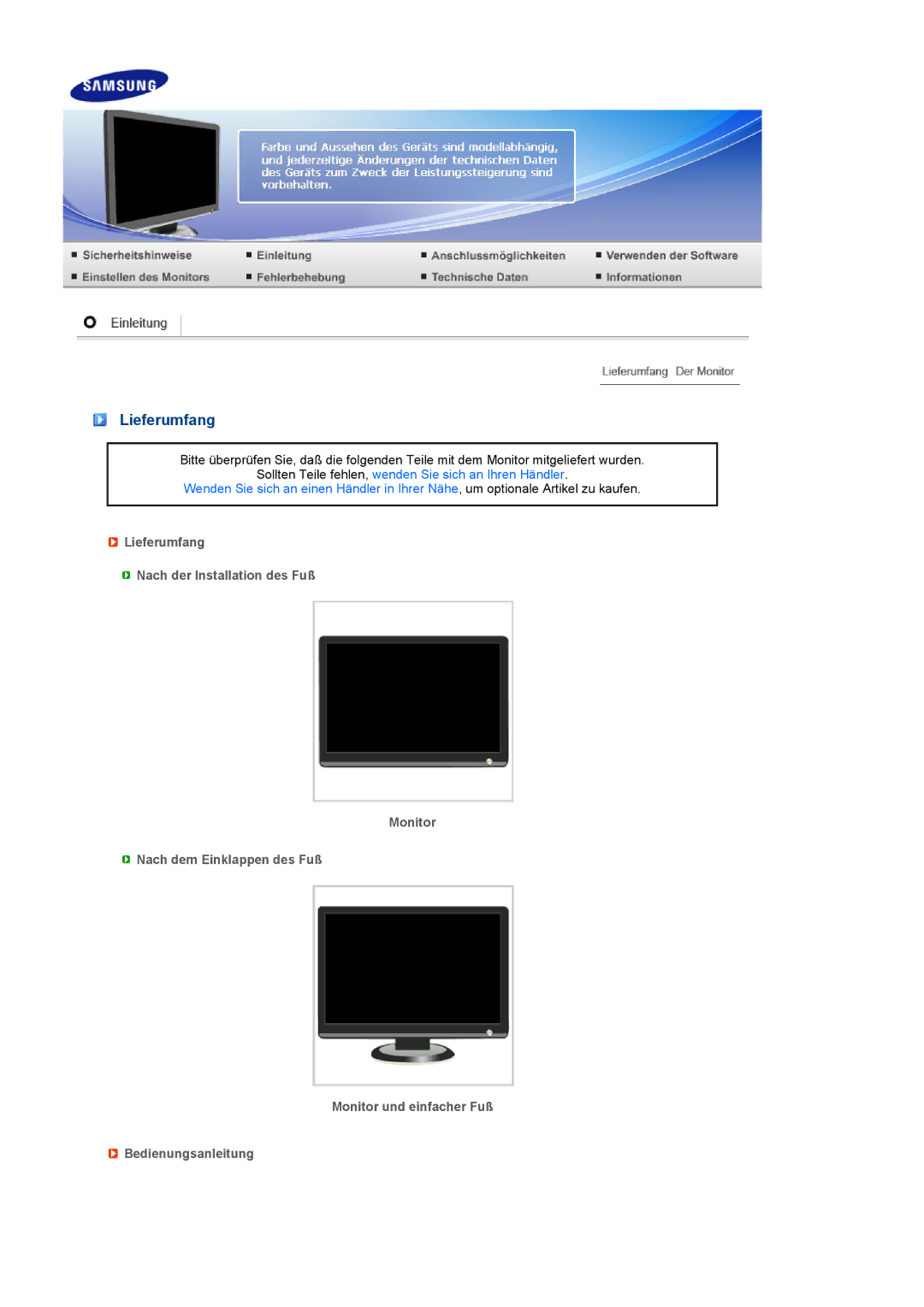 Samsung LS22MEVSFV/EDC manual Lieferumfang 