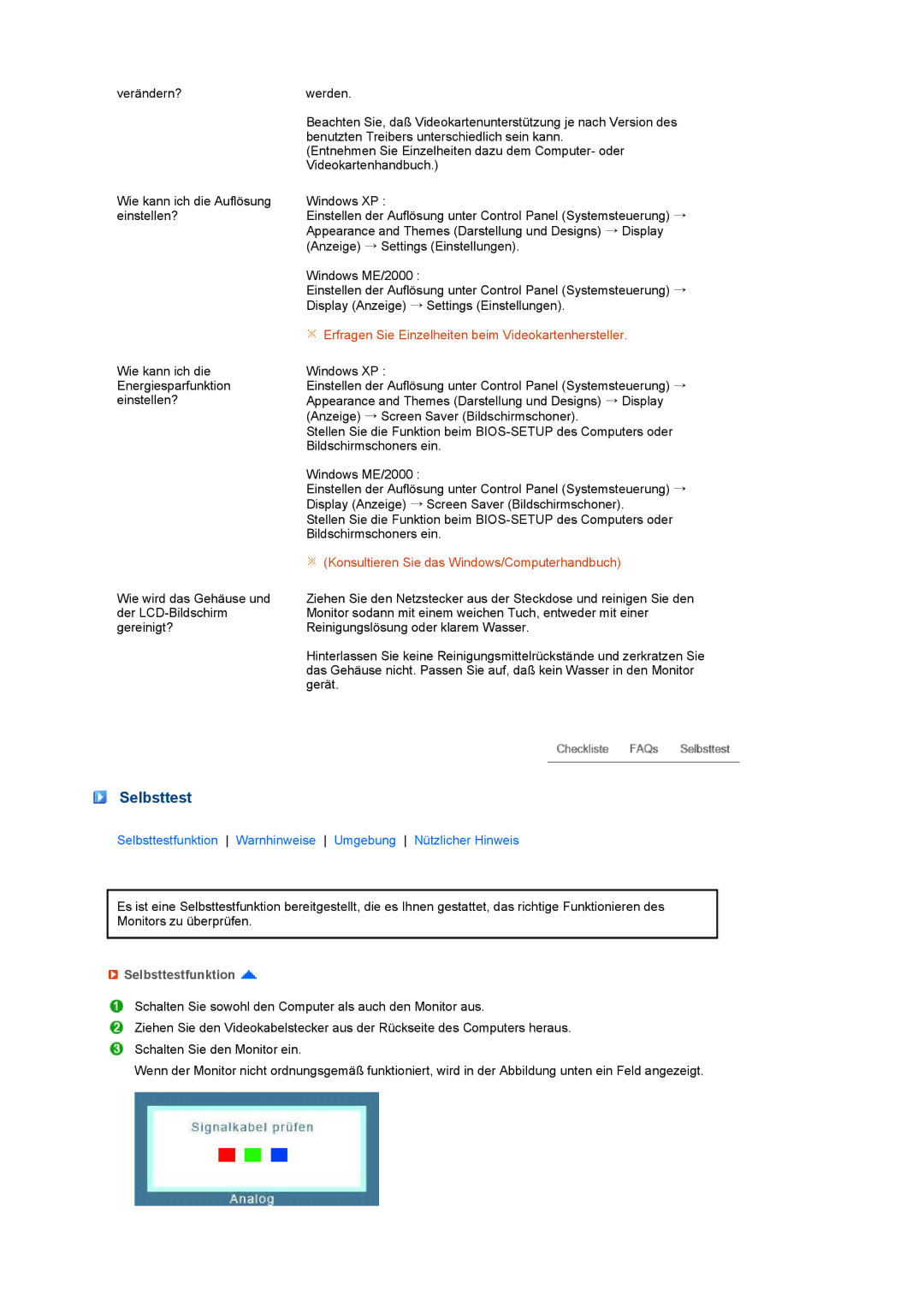 Samsung LS22MEVSFV/EDC manual Selbsttestfunktion 