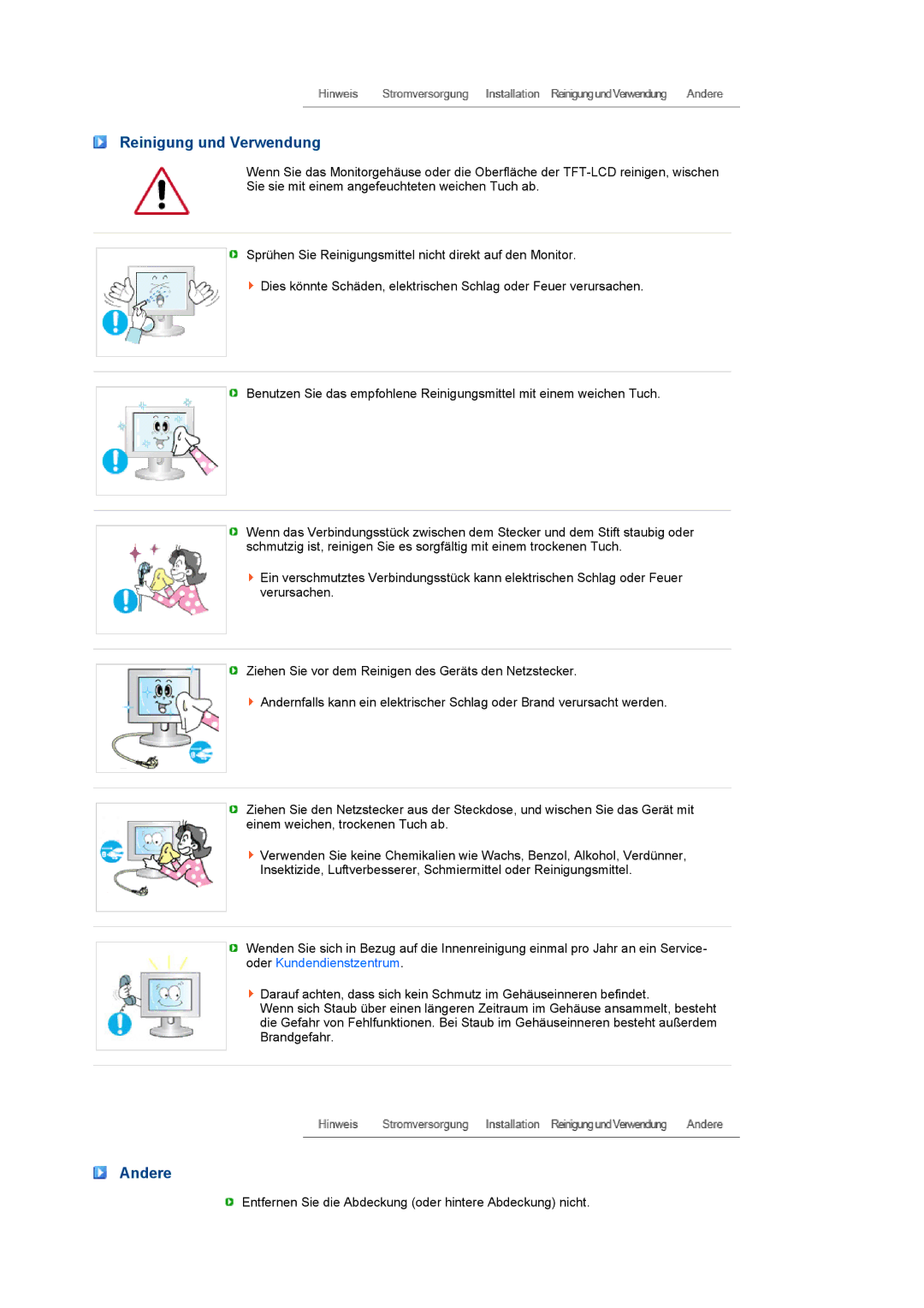 Samsung LS22MEVSFV/EDC manual Reinigung und Verwendung, Andere 