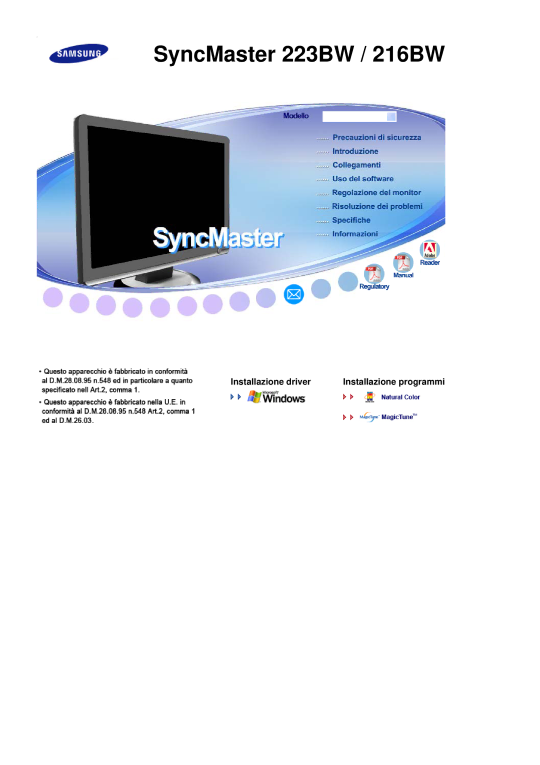 Samsung LS22MEVSFV/EDC manual SyncMaster 223BW / 216BW 