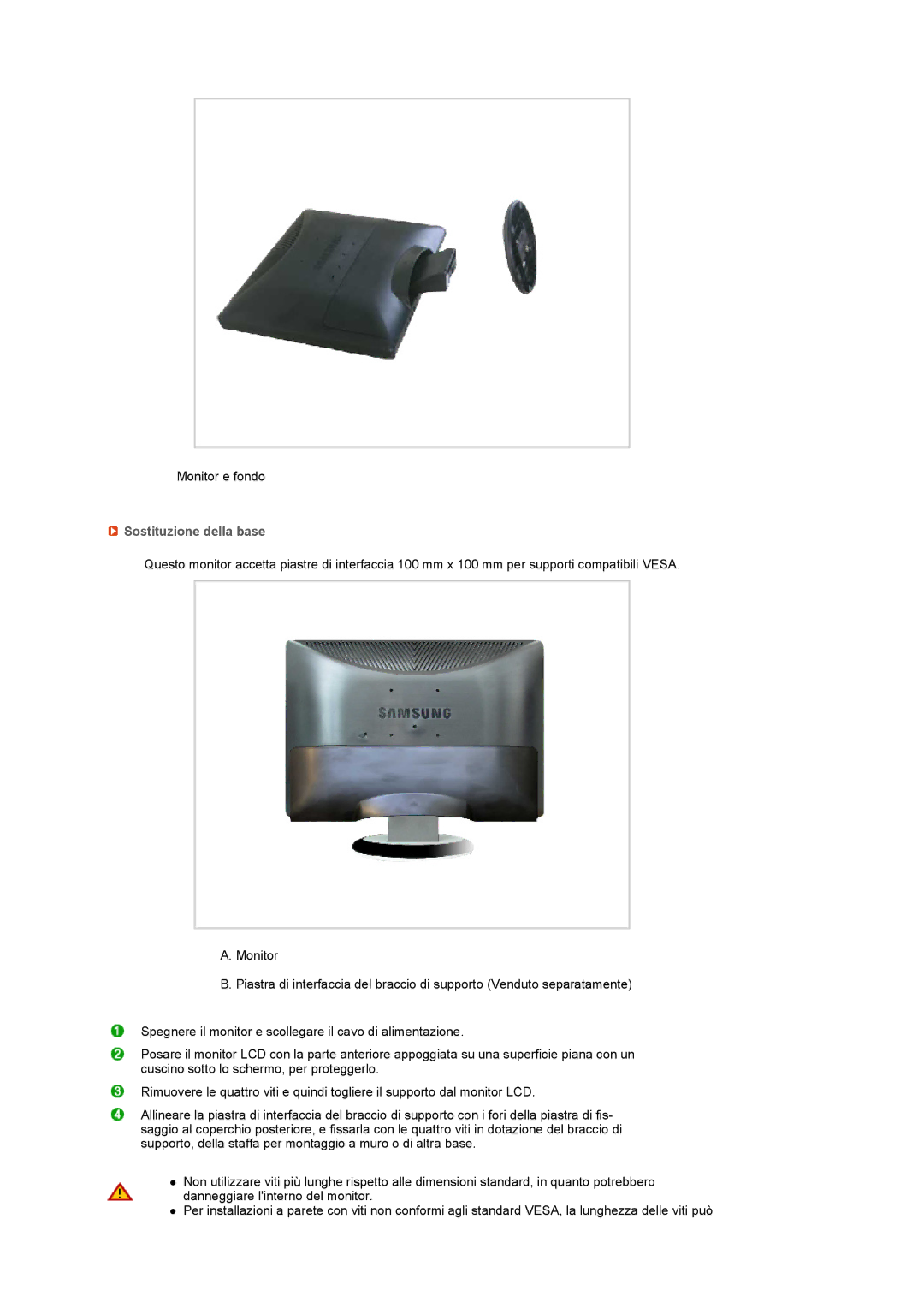 Samsung LS22MEVSFV/EDC manual Sostituzione della base 