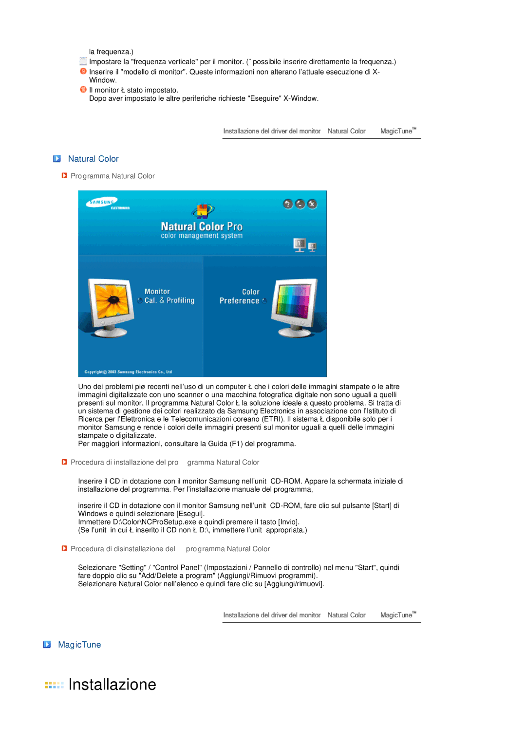 Samsung LS22MEVSFV/EDC MagicTune, Programma Natural Color, Procedura di installazione del programma Natural Color 