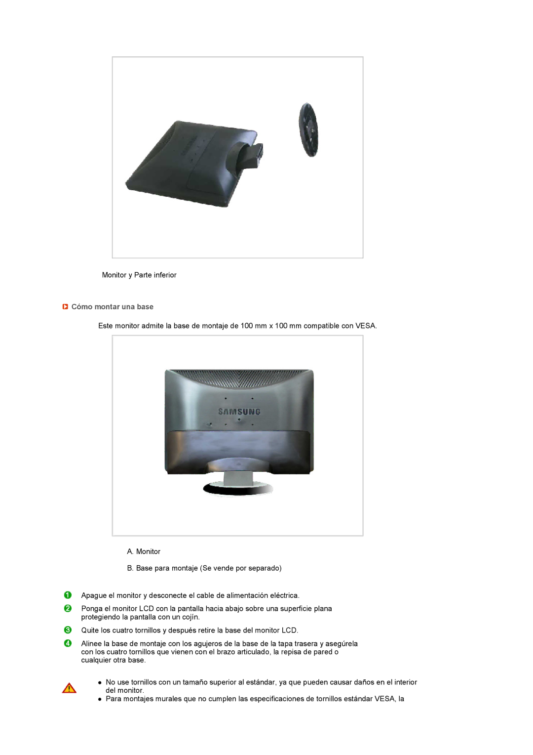 Samsung LS22MEVSFV/EDC manual Cómo montar una base 