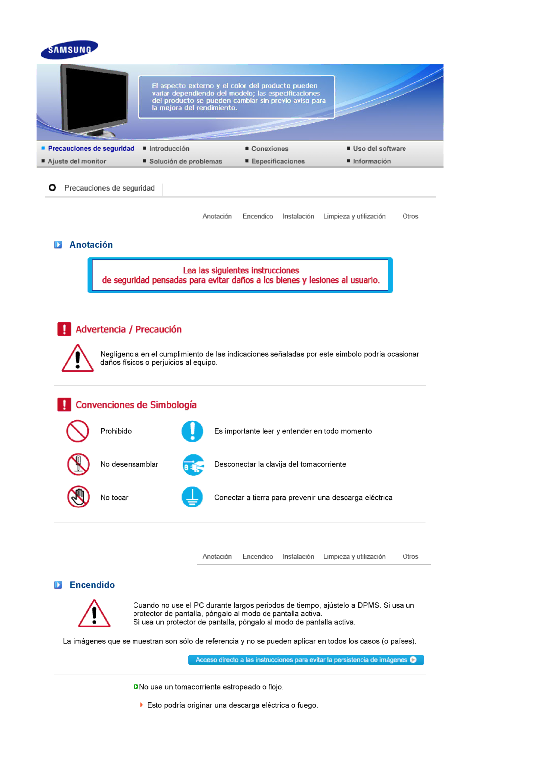 Samsung LS22MEVSFV/EDC manual Anotación, Encendido 