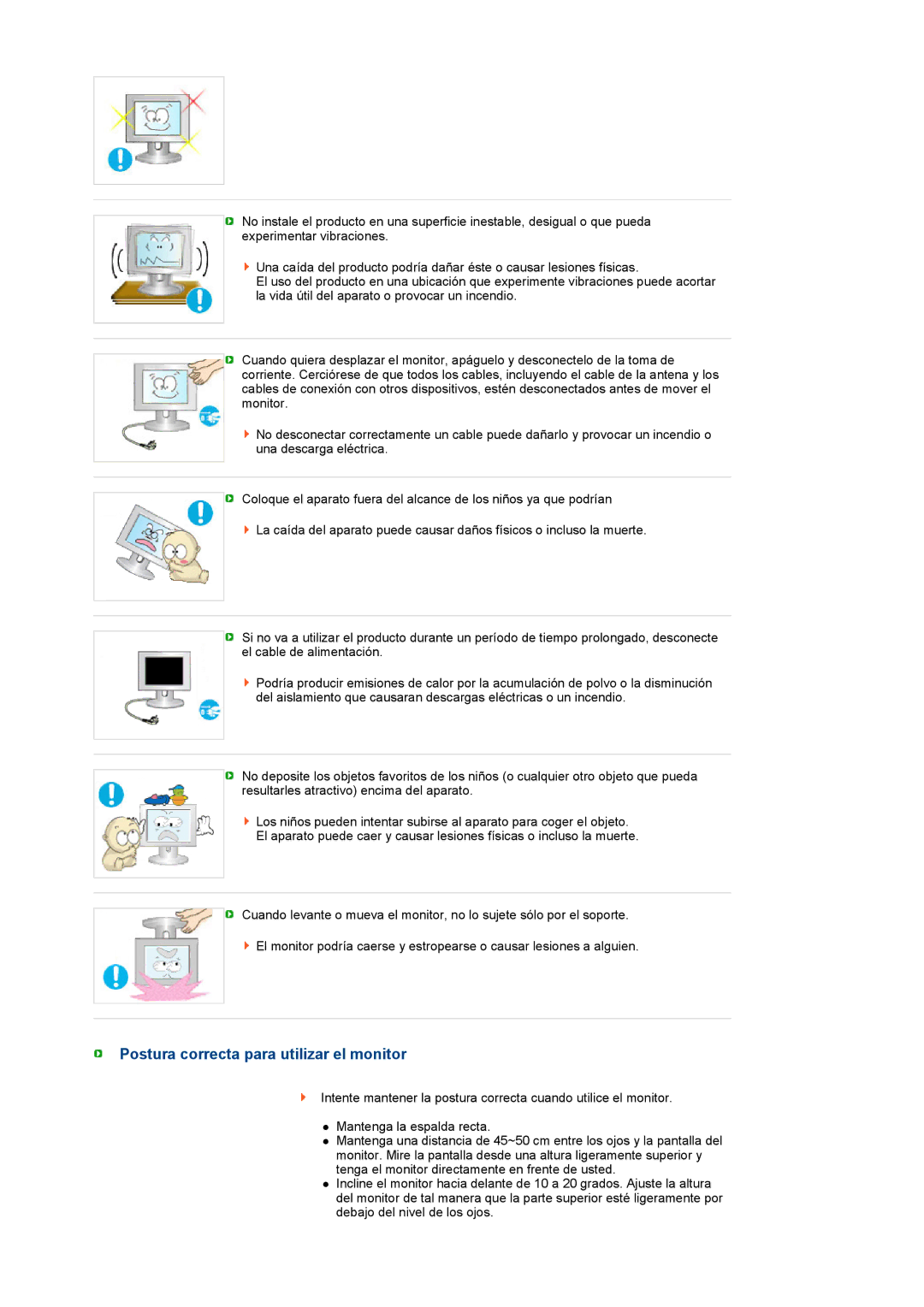 Samsung LS22MEVSFV/EDC manual Postura correcta para utilizar el monitor 