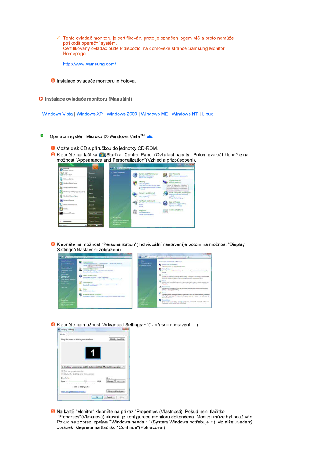 Samsung LS22MEVSFV/EDC manual Instalace ovladače monitoru Manuální 