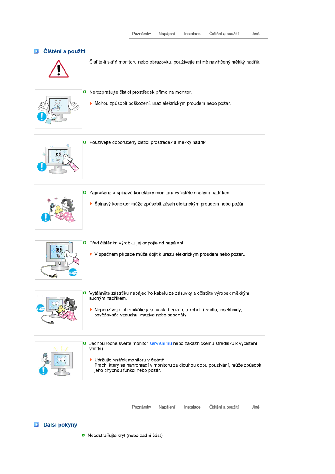 Samsung LS22MEVSFV/EDC manual Čištění a použití, Další pokyny 