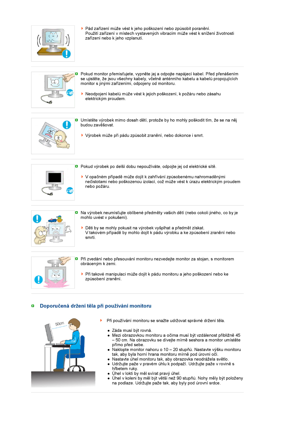 Samsung LS22MEVSFV/EDC manual Doporučená držení těla při používání monitoru 