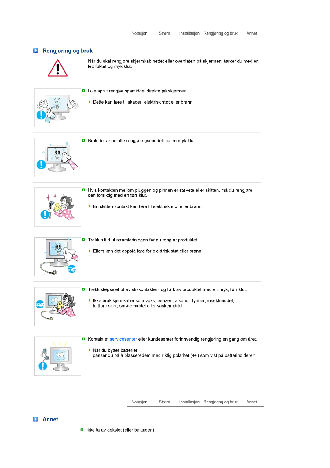 Samsung LS22MEVSFV/EDC manual Rengjøring og bruk, Annet 