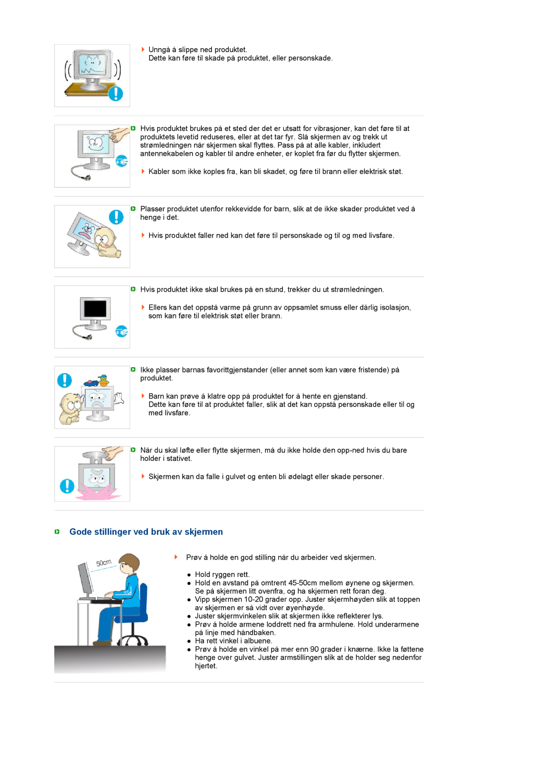 Samsung LS22MEVSFV/EDC manual Gode stillinger ved bruk av skjermen 