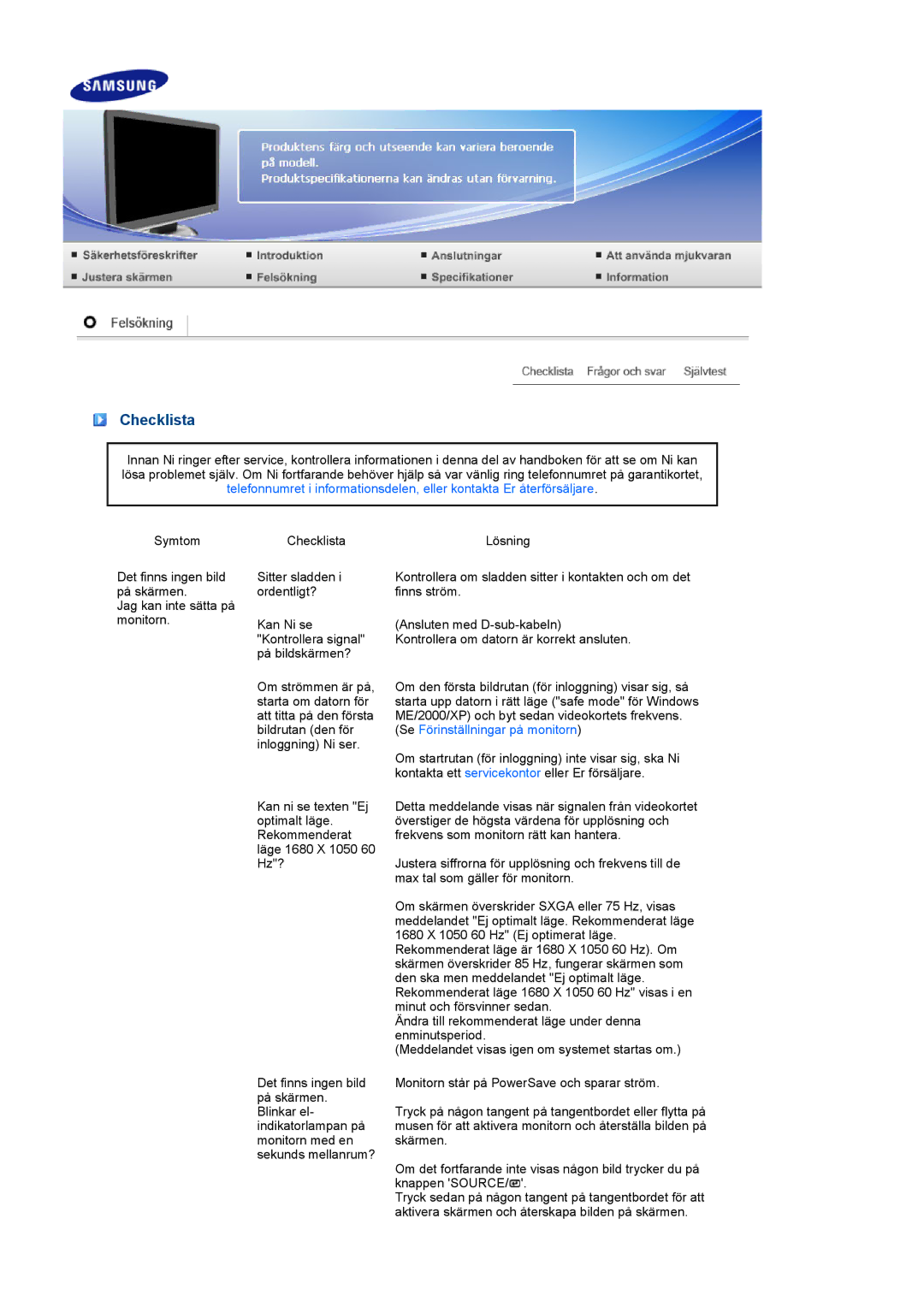 Samsung LS22MEVSFV/EDC manual Checklista 