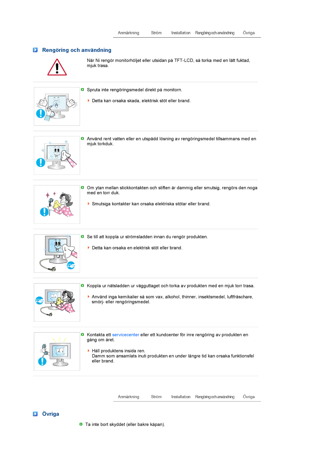 Samsung LS22MEVSFV/EDC manual Rengöring och användning, Övriga 